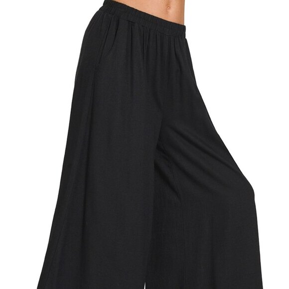 NWT Zenana Woven Pleated Linen Blend Wide Leg Pants - Picture 3 of 3